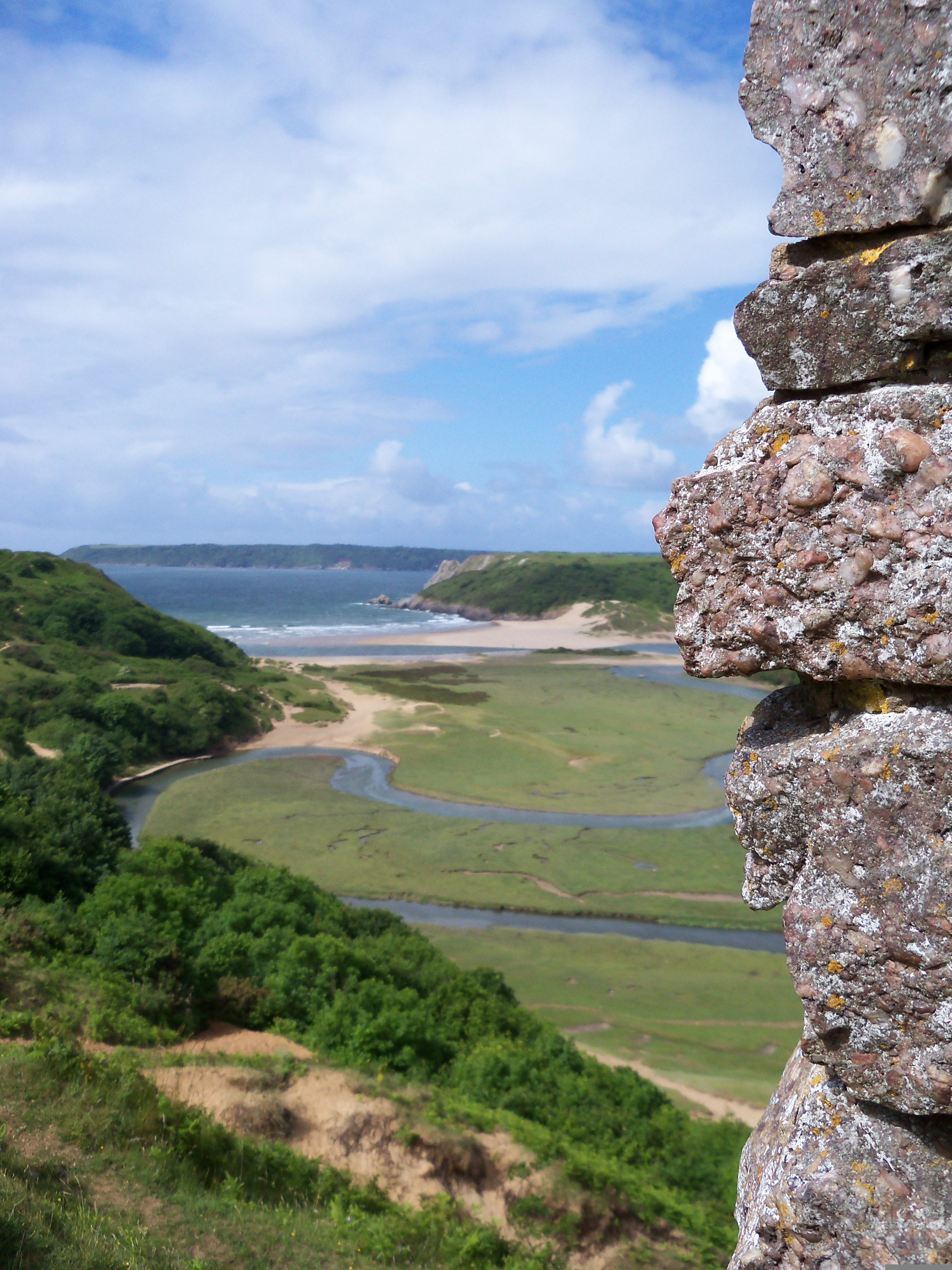 Gower Peninsula coastline viewed from ancient castle walls, South Wales